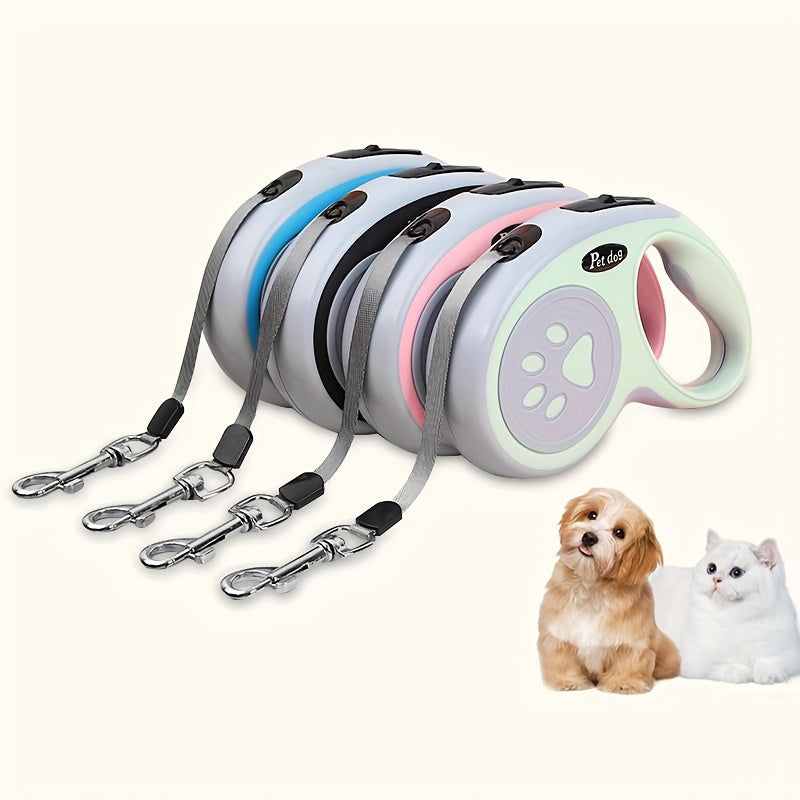 Paw Print Retractable Dog Leash - 4 Color Options, 10ft or 16ft Extendable Lead for Small Dogs, Ergonomic One-Button Control Leash for Walking & Outdoor Use (Black/Pink/Blue/Green)