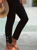 Women's Tummy Control Stretch Capri Pants Elastic Tie Coconut Button Ankle Length - Slimming Casual Semi-Casual Leggings for Spring Summer Fall Machine Washable