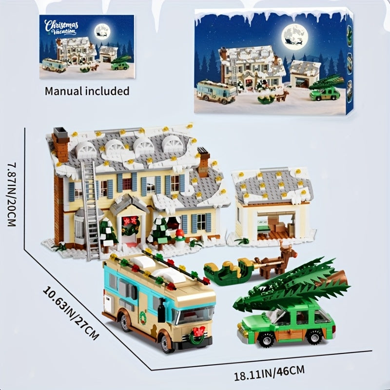 1958-Piece Christmas Holiday Snow House Building Set with Color Box, Challenging Assembly Brick Kit - Collectible Winter Village Home Decor Building Blocks, Perfect Christmas Birthday Gift for Adults & Teens