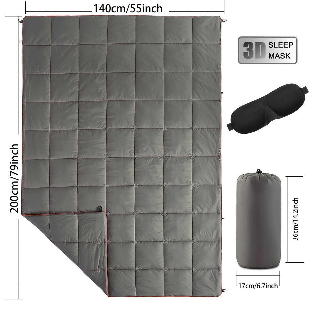 Outdoor Puffy Camping Blanket 55x79 Inch Lightweight Down Alternative Ultra Warm Hammock Top Quilt – Printed Camping Blanket for Traveling, Picnic, Beach Party & Cold Weather | 140x200cm