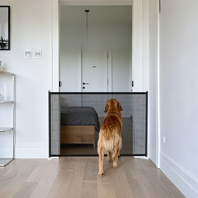 Foldable Pet Safety Gate for Dogs & Cats – No Drill Install, Adjustable Height, Mesh Barrier, Portable Lightweight Baby Gate for Stairs Doorways Hallways Indoor Home Use