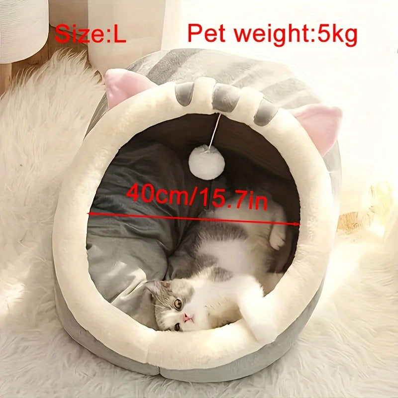 Soft Cat Bed with Breathable Mat - Cozy Kitten Sleeping Basket for Small Medium Large Cats, All-Season Indoor Cat House