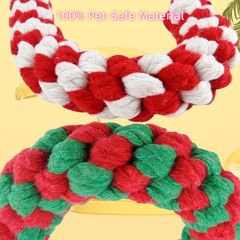 Christmas Dog Rope Toys 3-Pack – Candy Cane Shape Chew-Resistant Tug of War Rope Toy Set for Small & Medium Dogs, Durable Teeth Cleaning Knot Toys in Red, White & Green Holiday Colors