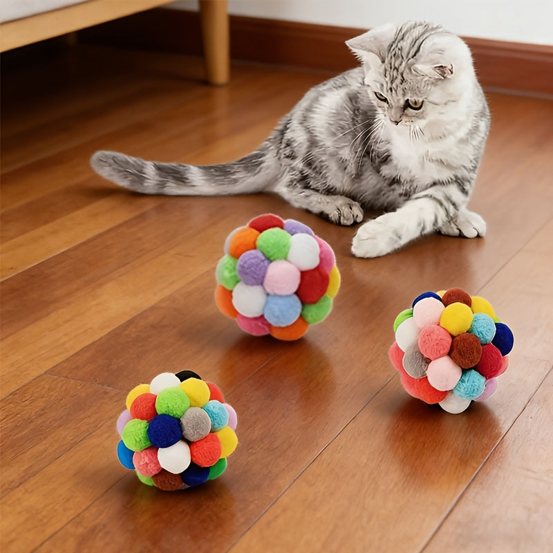 Cat Bell Ball Toy Set 2 or 5 Pack – Elastic Jingle Ball Self-Amusement Teething Toys for Indoor Cats & Kittens, Lightweight No-Battery Chase Balls in Random Colors