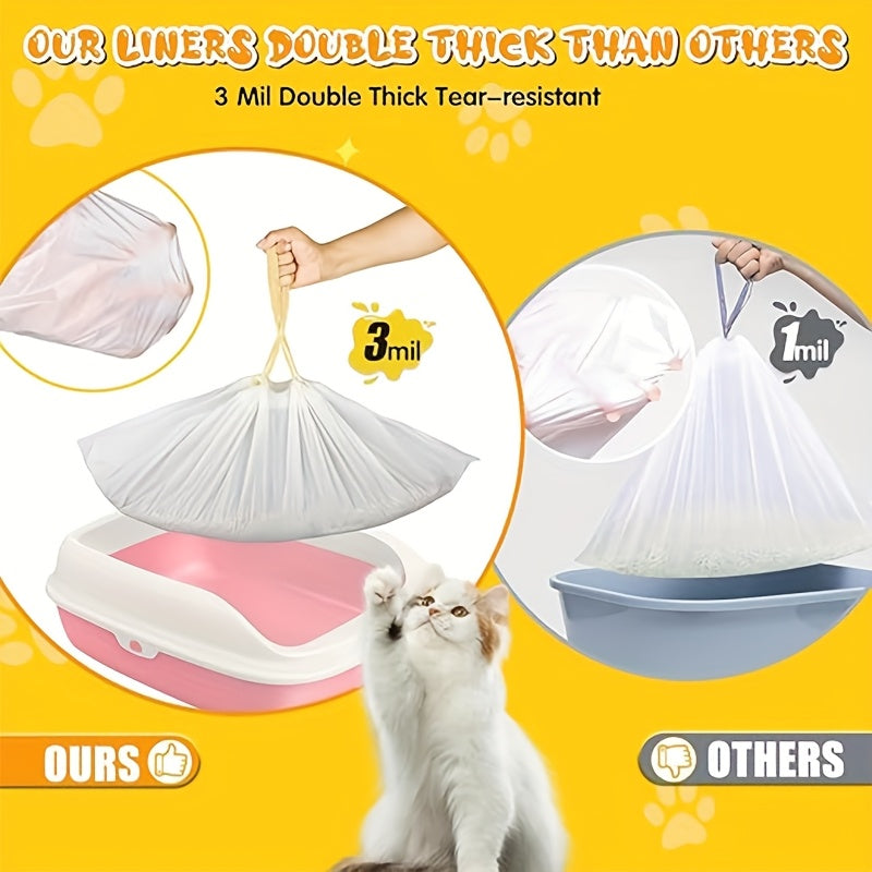 Cat Litter Box Liners 21-Pack (3 Rolls) – Extra Thick Jumbo Drawstring Litter Bags 37" x 18", Heavy-Duty Litter Box Liners for Large Automatic & Sifting Litter Boxes, Leak-Proof Cat Litter Garbage Bags