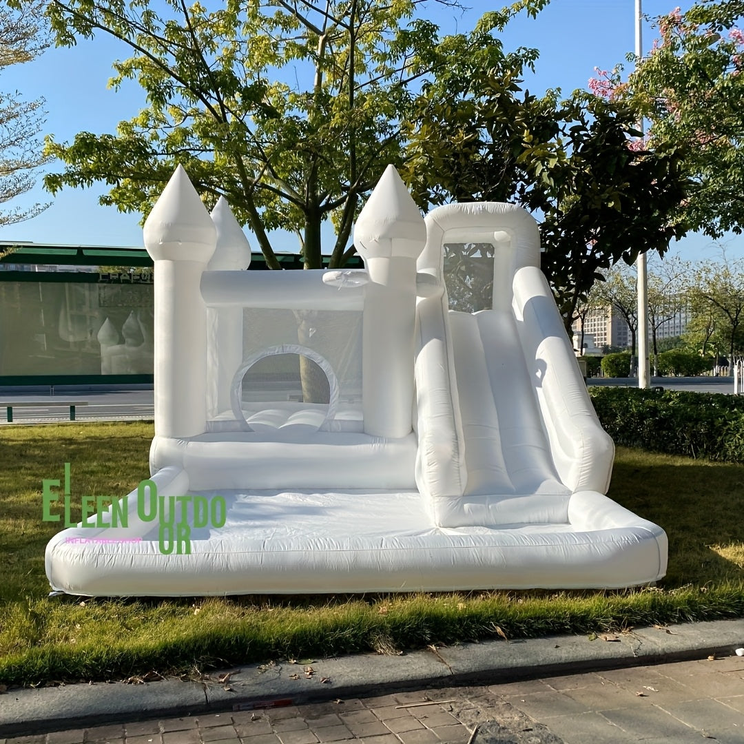 Bounce House with Blower for Kids 13x10x8 Ft – White Inflatable Bouncy Castle for Backyard, Ball Pool, Parties & Weddings, Oxford Cloth, Mesh Walls, 2-Min Setup, 200 LBS Capacity