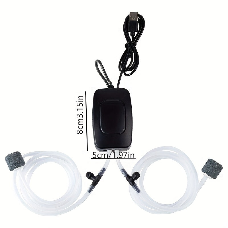USB Fish Tank Oxygen Pump - Silent Double Hole Adjustable Aquarium Air Pump for Home Fish Tank, Outdoor Fishing & Live Fish Transport, Compact Design with High Air Volume (Black or White)