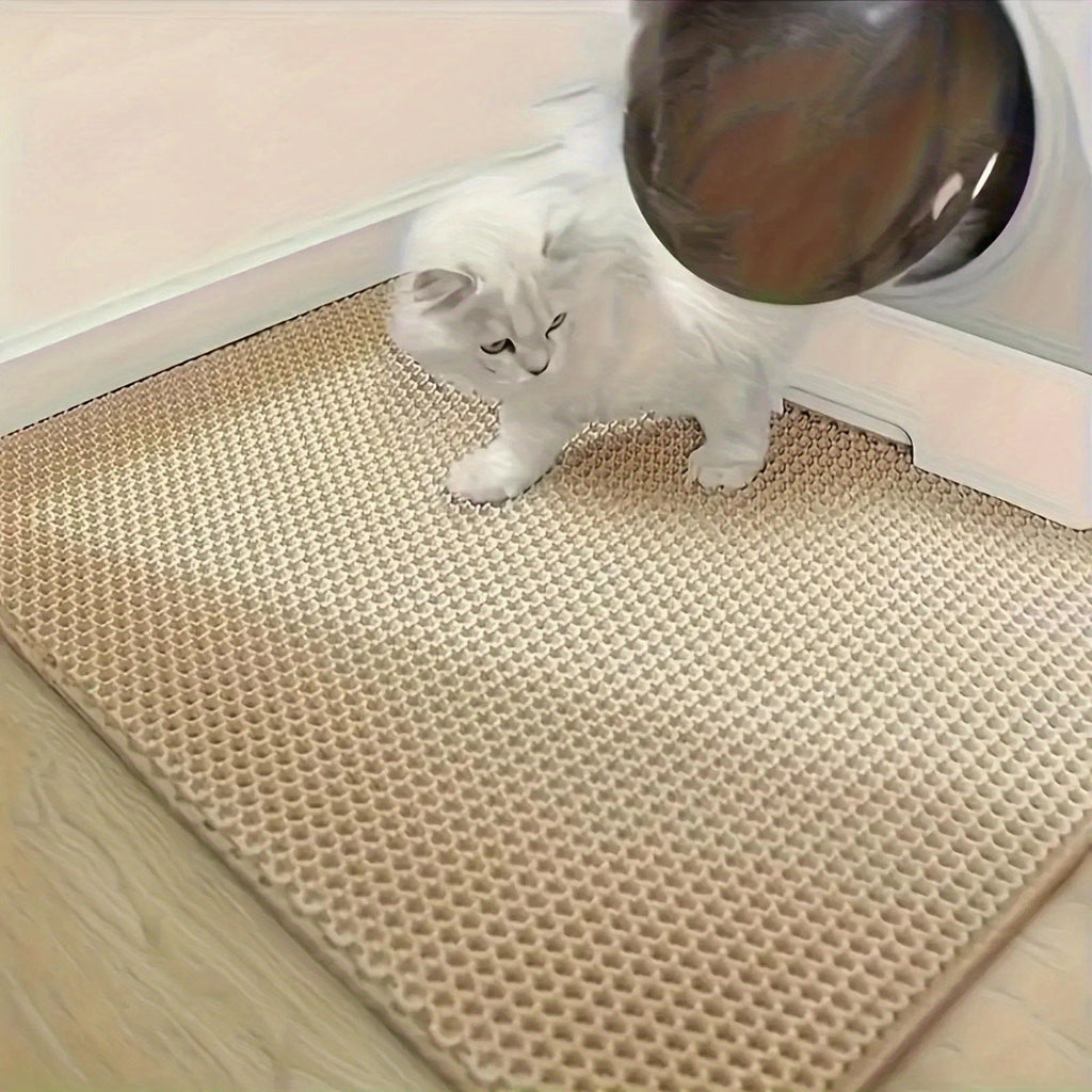 Extra Large Double-Layer Cat Litter Mat – Splash-Proof Leak-Proof EVA Non-Slip Washable Odor-Proof Scatter Control Litter Trapping Mat for Cat Litter Box, Easy to Clean Floor Protector for Cats