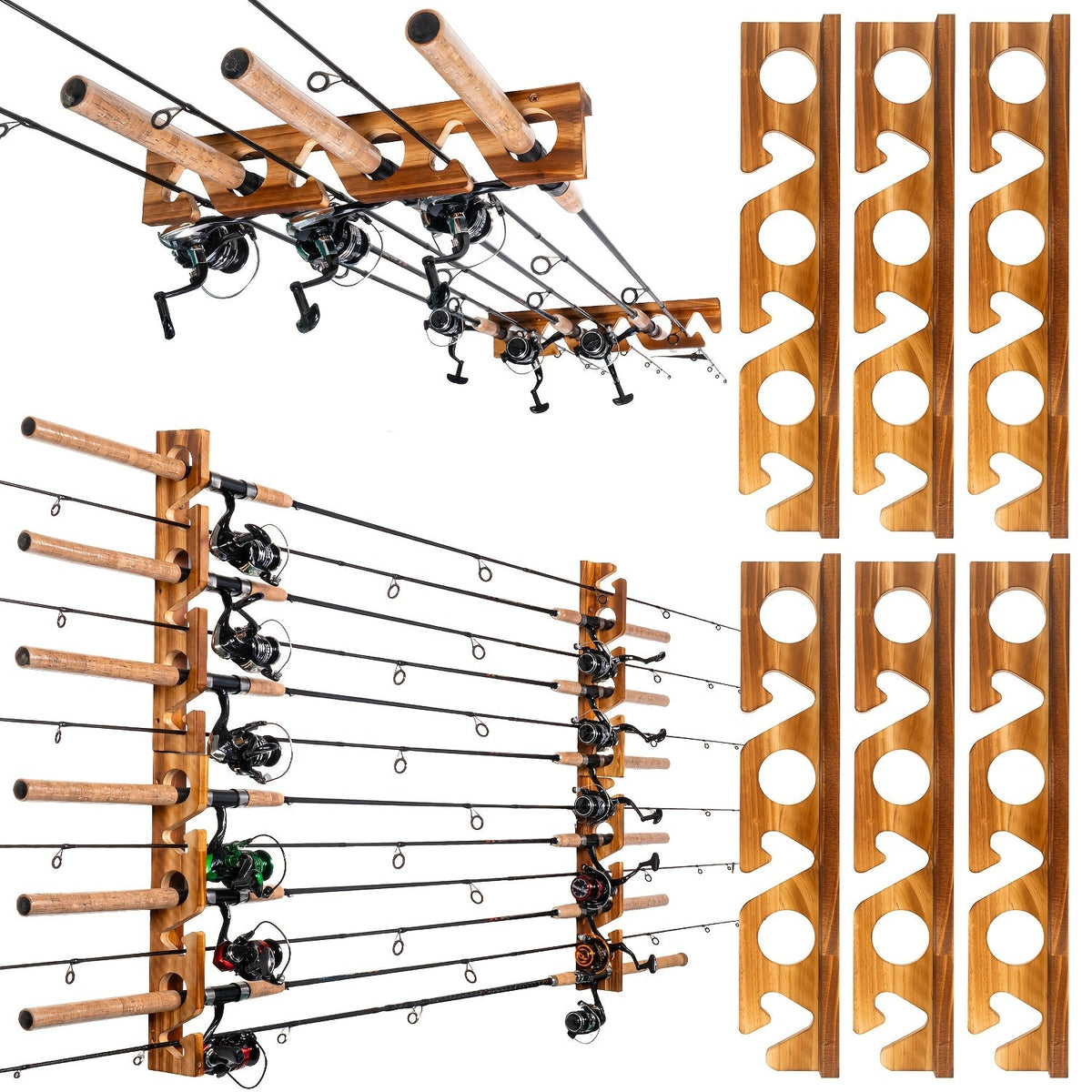 Fishing Rod Holder Wall & Ceiling Mount Rack – Space-Saving Garage Storage Organizer for 6, 12, 16 or 24 Fishing Poles, Fishing Gear Equipment Organizer Gift for Men & Women