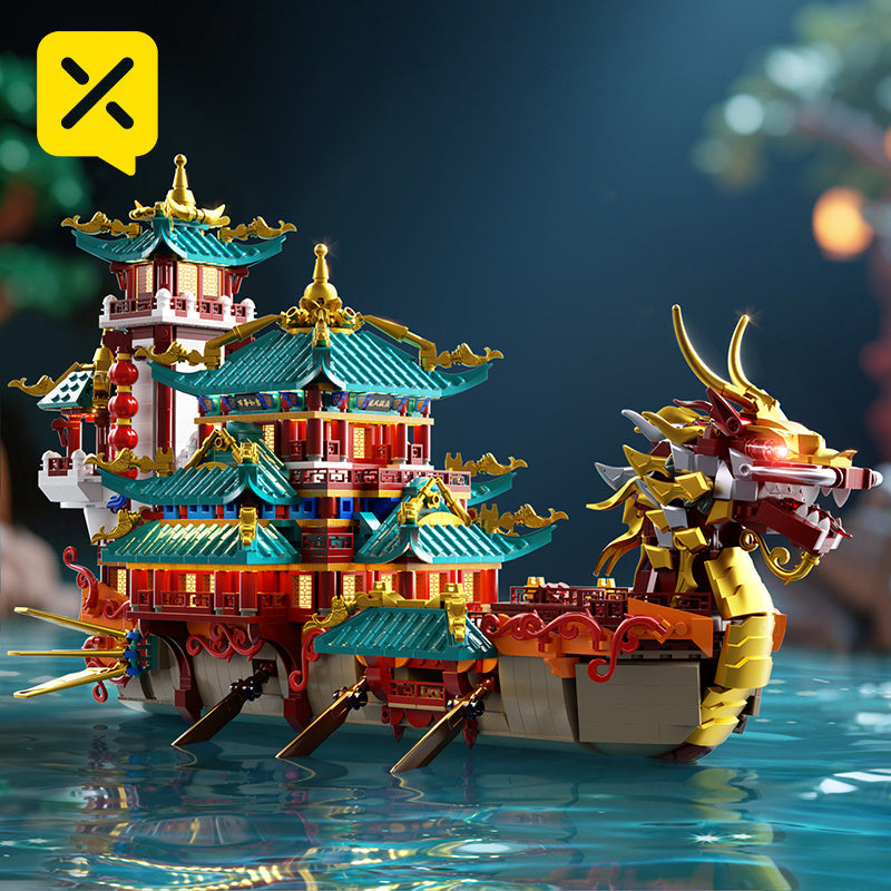 2453pcs Dragon Boat Festival Building Block Set - Large Scale ABS Brick Model Kit, Intermediate Assembly Level | Unique Cultural Display Piece & Gift for Christmas Thanksgiving Halloween New Year