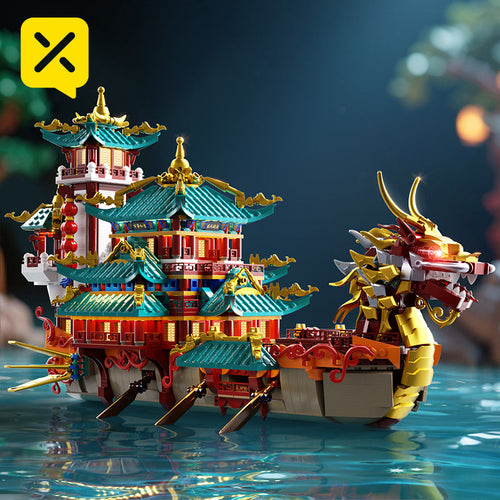 2453pcs Dragon Boat Festival Building Block Set - Large Scale ABS Brick Model Kit, Intermediate Assembly Level | Unique Cultural Display Piece & Gift for Christmas Thanksgiving Halloween New Year