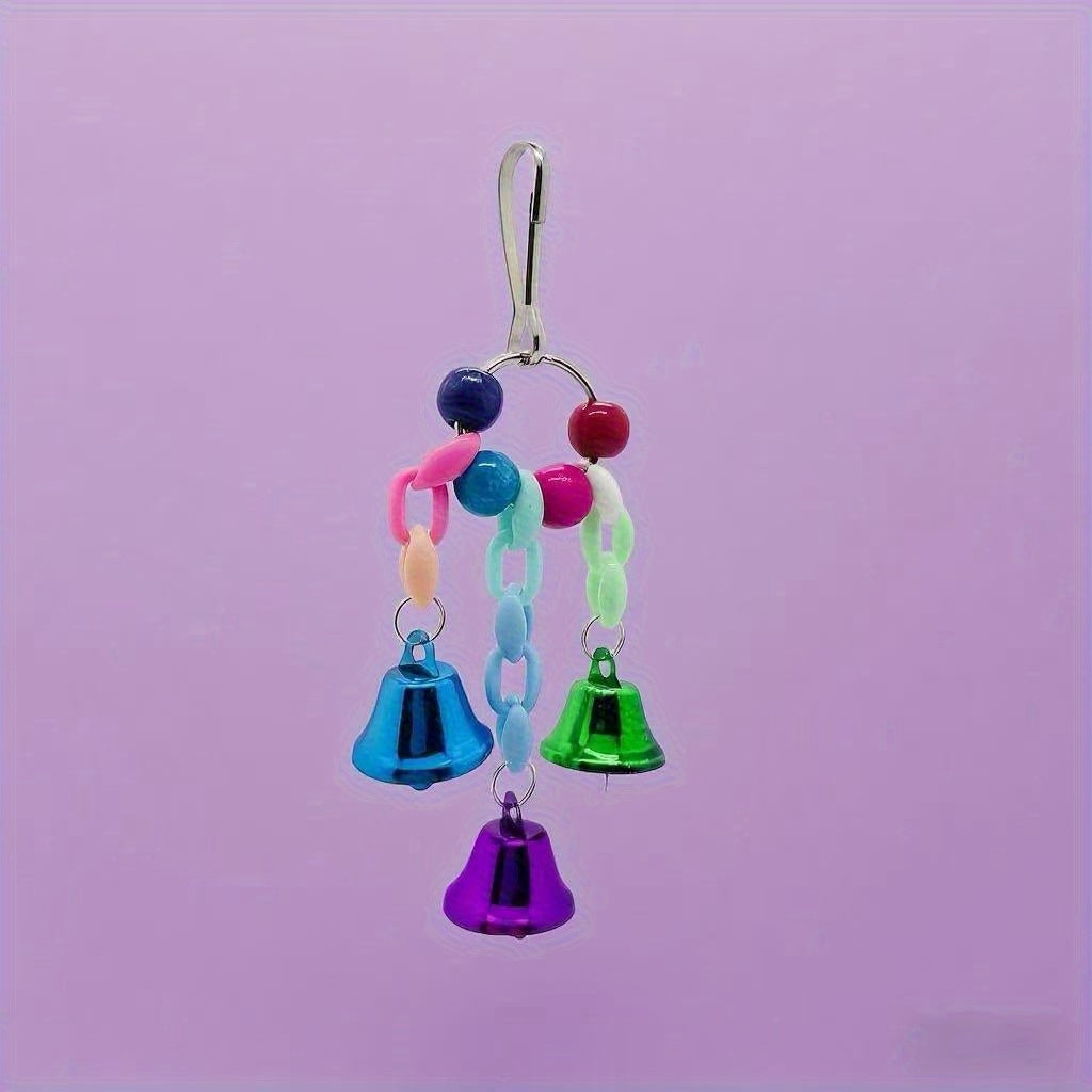 Parrot Colorful Bead & Bell String Chew Toy - Interactive Bird Foraging Chain Toy for Boredom Relief & Intelligence Development - Bird Cage Toy for Parrots Parakeets Cockatiels Budgies Random Color