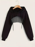 Y2K Hooded Sweatshirt Women Long Sleeve Crop Pullover Drawstring Hood Street Casual Fashion Top Black XS S M L XL XXL