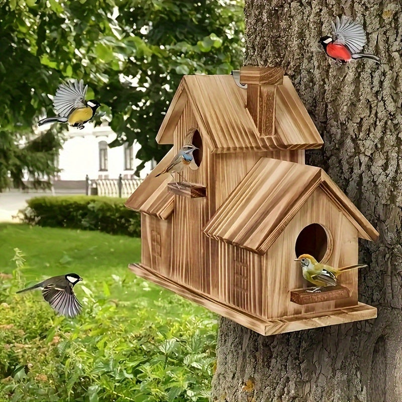 Rustic Wooden Birdhouse for Outside Outdoor Wild Bird Nest House Garden Backyard Patio Tree Decor Weatherproof Natural Wood Bird Habitat Nesting Box