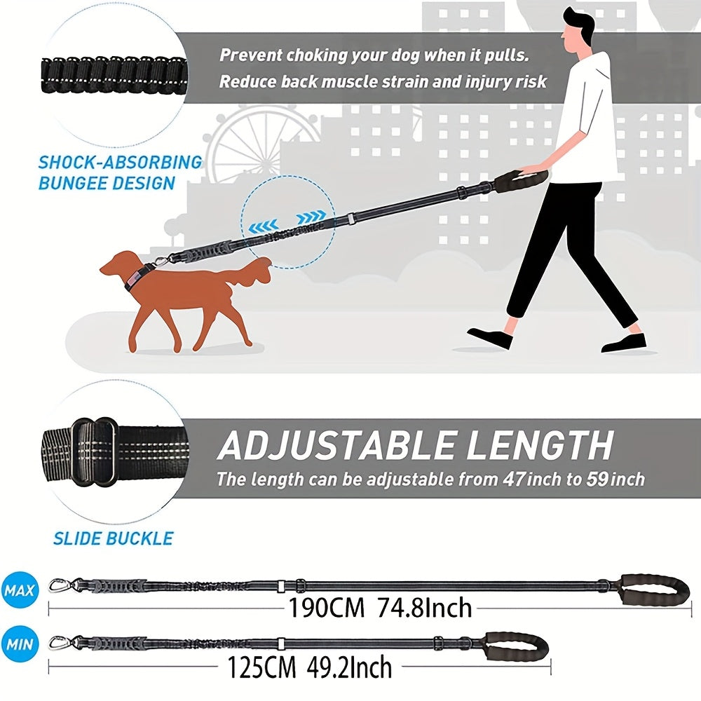 4-in-1 Elastic Dog Leash for Medium Large Dogs Adjustable Bungee Training Leash with Foam Grip Handle Anti-Choke Shock Absorbing – Multifunctional Dog Walking Leash for Hands-Free Jogging and Training