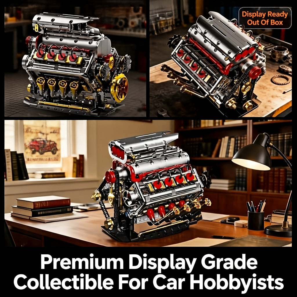 V8 Engine Building Block Kit 1176pcs - Operable Car Engine Model with Rechargeable Motor, STEM DIY Assembly Set, Desktop Display Collectible | Hobby Gift for Mechanics & Engineering Enthusiasts