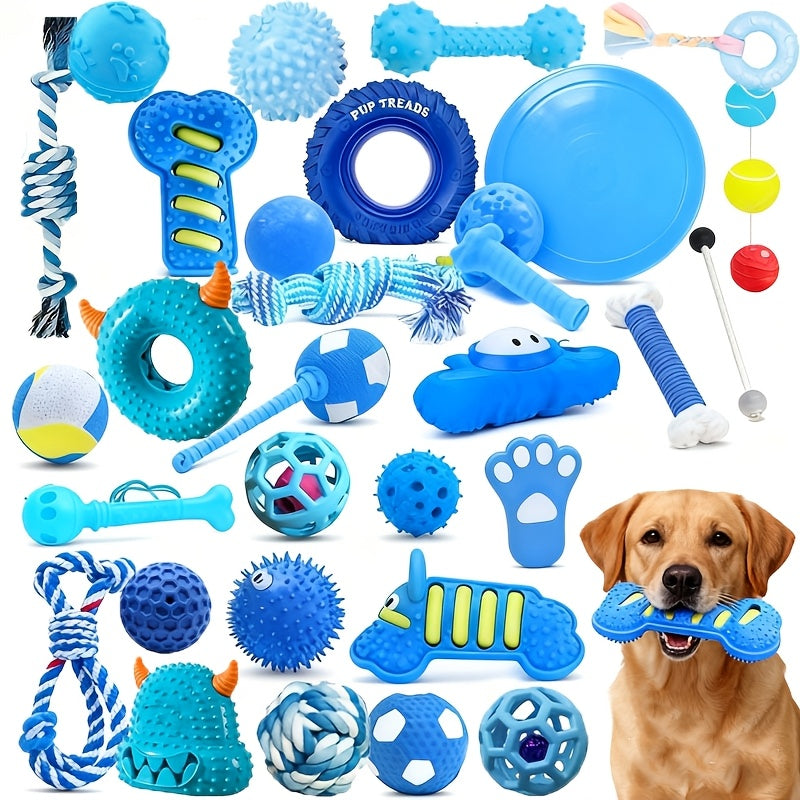 7-Piece Blue Series Dog Chew Toy Set for Small Dogs – Durable Chew-Resistant Pet Toys, Assorted Squeaky & Textured Dog Toys for Teething, Boredom & Interactive Play, Random Styles