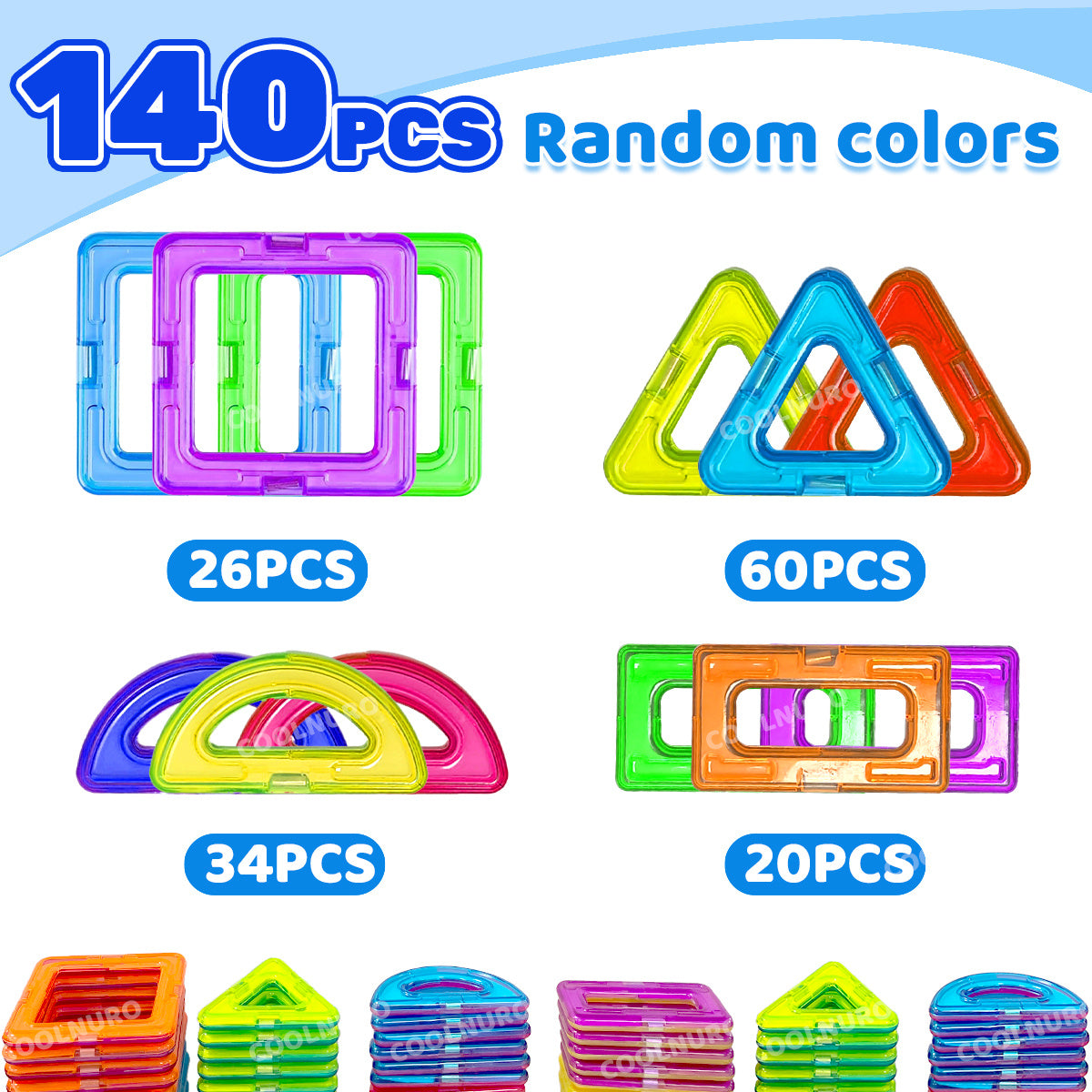 Magnetic Building Blocks Set for Kids 50 65 140 Pieces STEM Sensory Educational Tiles Toys Develop Creativity Hands-On Skills for Toddlers Boys Girls Birthday Halloween Christmas Gift Random Colors