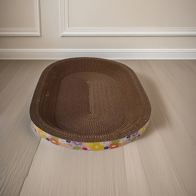 Nest-Shaped Cat Scratching Board & Lounge Pad – Oval Cardboard Cat Scratcher Toy with Cozy Resting Bowl Design, 23.62×15.75 Inch, Durable Cat Scratch Nest for Indoor Cats & Kittens