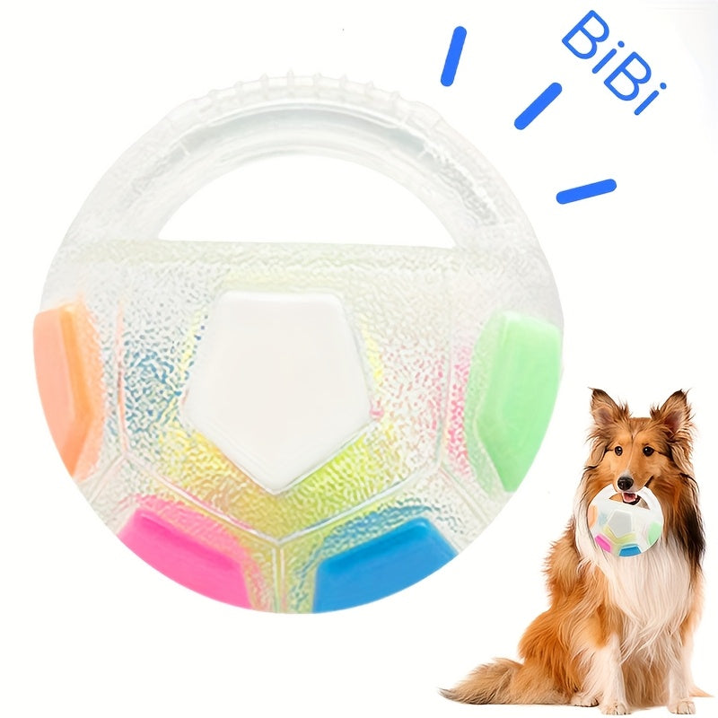 Soccer Ball Dog Toy with Squeaker & Carrying Handle - Durable TPR Interactive Dog Ball for All Sizes, 5.5 Inch Bouncy Fetch & Dribble Pet Toy for Indoor Outdoor Play