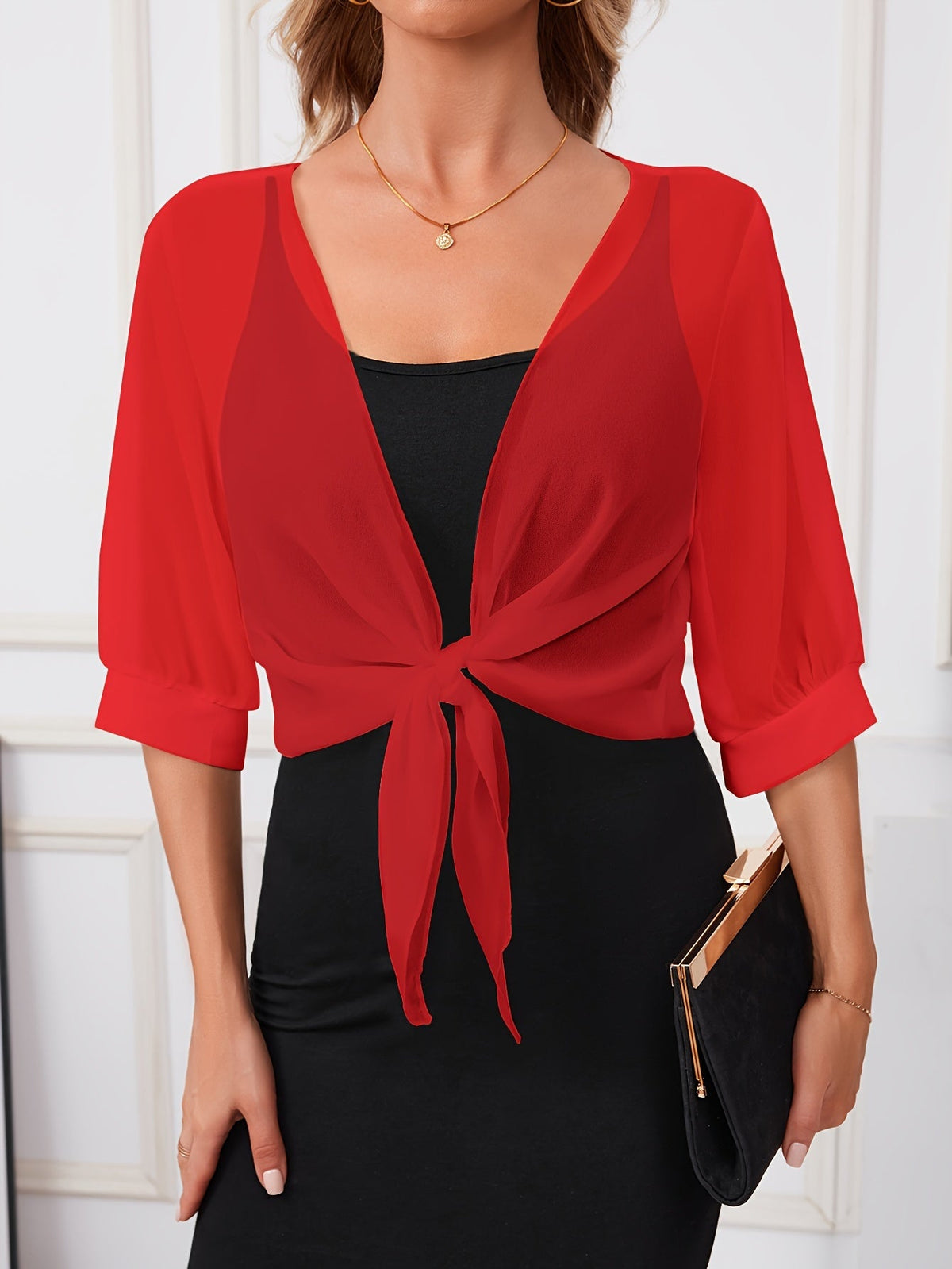 Women's V-Neck Tie Front Shawl Blouse – Lightweight Semi-Sheer Woven Shirt Jacket in 14 Colors for Spring, Summer & Fall
