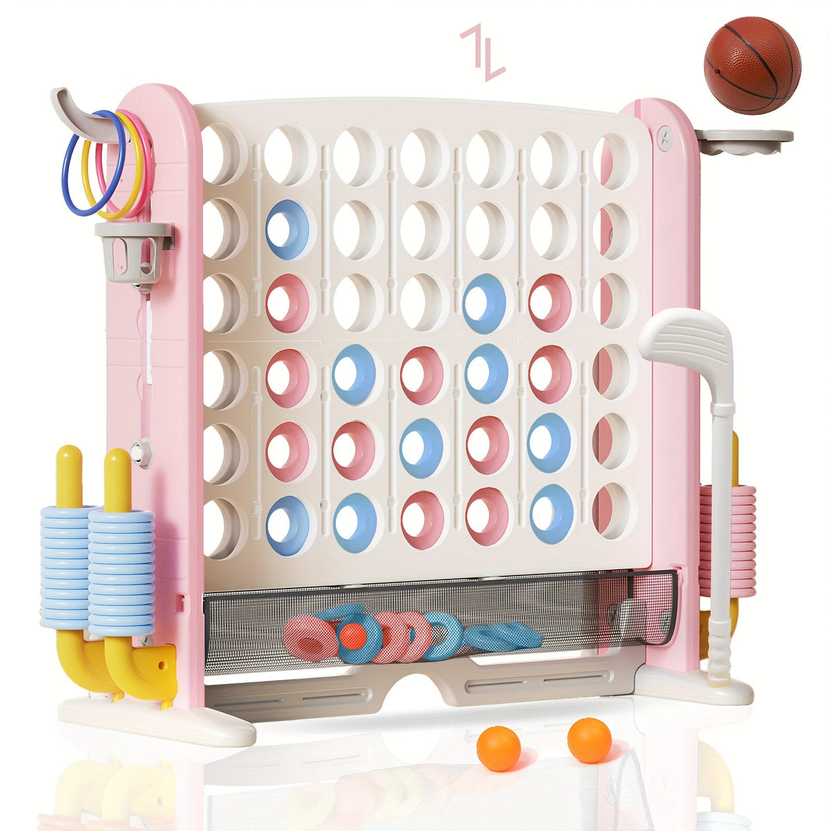 Giant 4-in-1 Outdoor Game Set Height Adjustable 2.6-3.2FT Connect Four Game with Quick Release Slider Mesh Pocket Kids Adults Backyard Party Birthday Gift Boys Girls Family Fun Yard Game