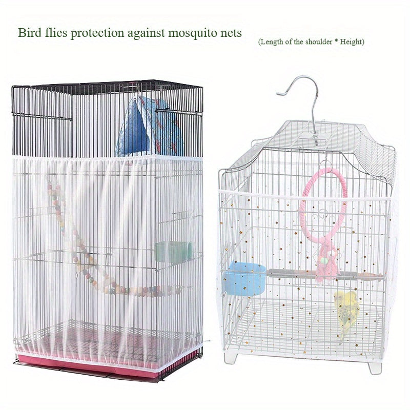 Adjustable Bird Cage Net Cover - Breathable Polyester Mesh Cage Cover to Prevent Mosquitoes Feather Scatter & Food Spillage - Fits Round & Square Cages for Parrots Parakeets Budgies S/M/L