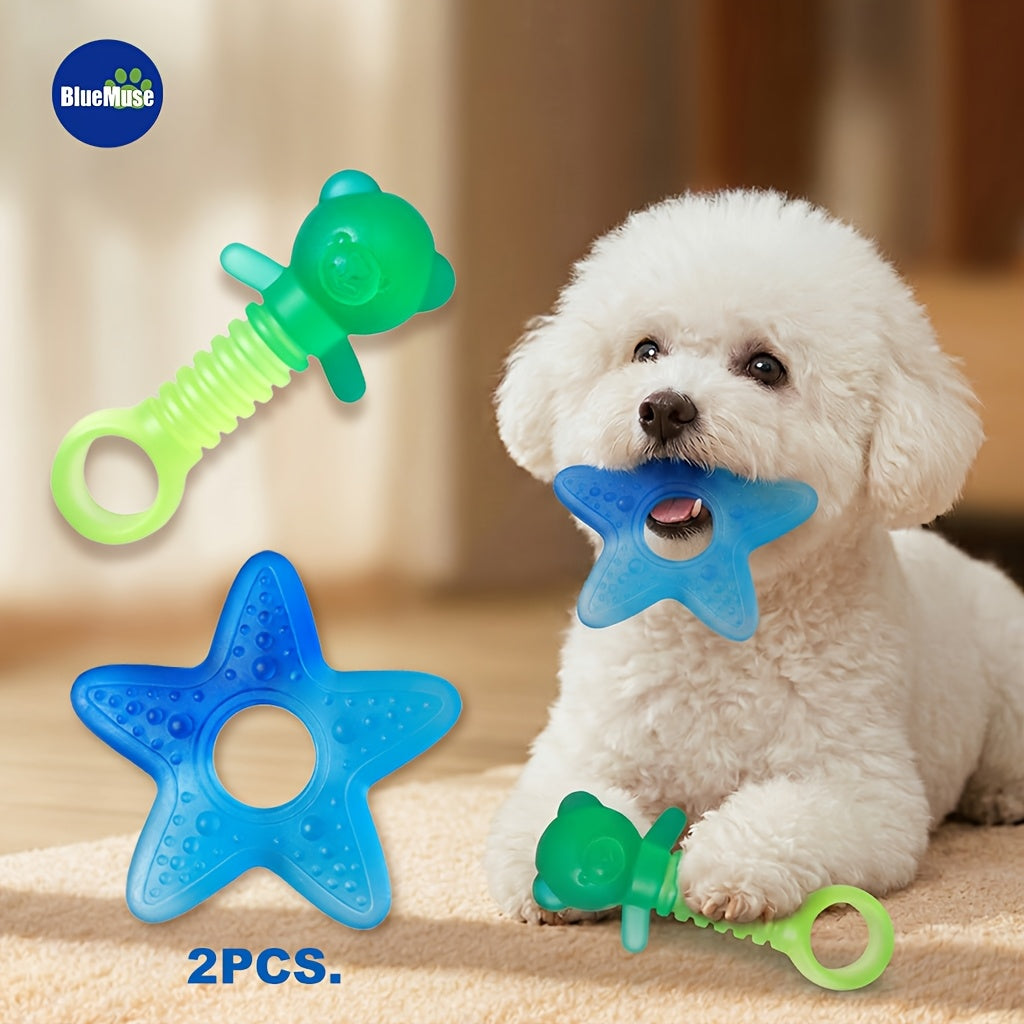 Puppy Chew Toys for Aggressive Chewers 2-Pack – Heavy Duty PVC Bear & Starfish Teething Set for Small Dogs, Teeth Cleaning Dental Chew, Separation Anxiety & Boredom Relief, Gradient Color Puppy Gift Set