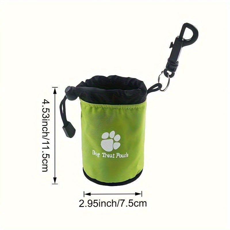 Dog Treat Pouch with Clip-On Belt & Harness Attachment - Paw Print Drawstring Zipper Training Bag for Puppy Walking Snacks Portable Pet Accessory Black Blue Red Green
