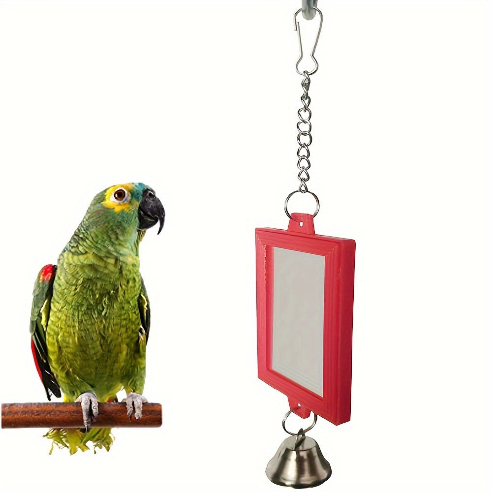 Double-Sided Mirror Parrot Toy for Bird Cage - Square Bird Mirror Cage Decoration & Interactive Toy for Parrots Parakeets Cockatiels Budgies Lovebirds - Bird Cage Accessory Random Color 2.36x8.66in