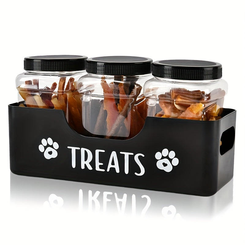 3-Piece Airtight Pet Treat Container Set – Farmhouse-Style Black Plastic Jars for Dog & Cat Food Storage, Durable Countertop Treat Organizer, No Electricity Required