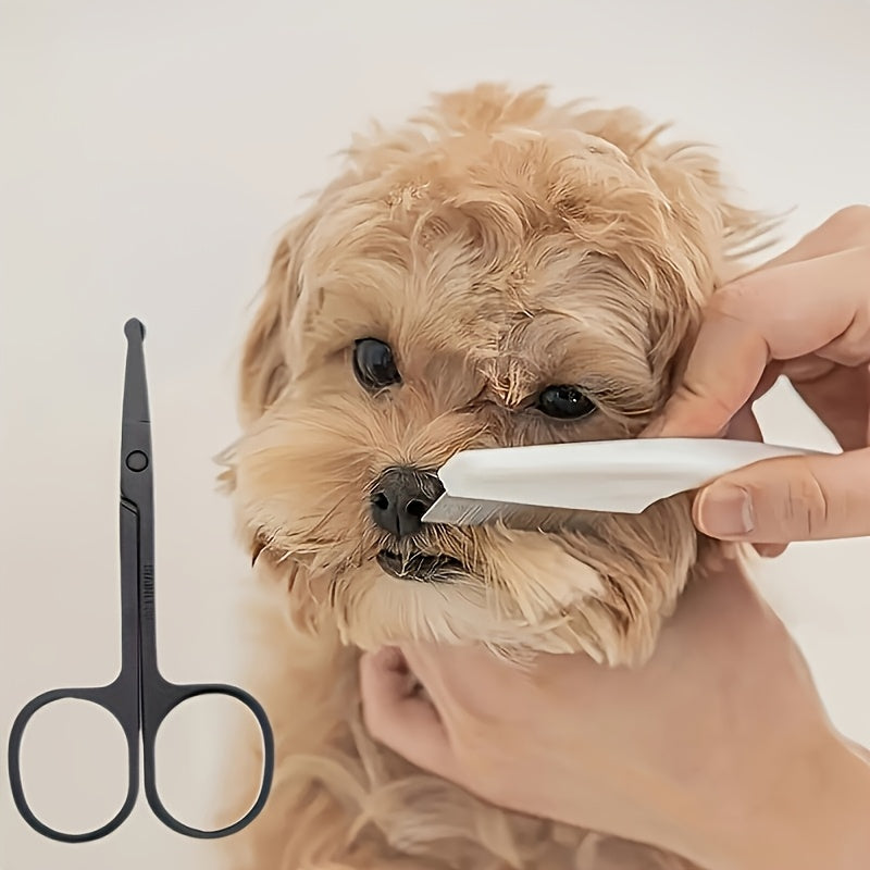 Pet Grooming Kit with Safety Scissors and Face Towel - 2-Piece Rounded-Tip Grooming Set for Cats and Dogs, Removes Tear Stains and Fur Knots, Safe Eye Area Trimming Tool for Pet Care