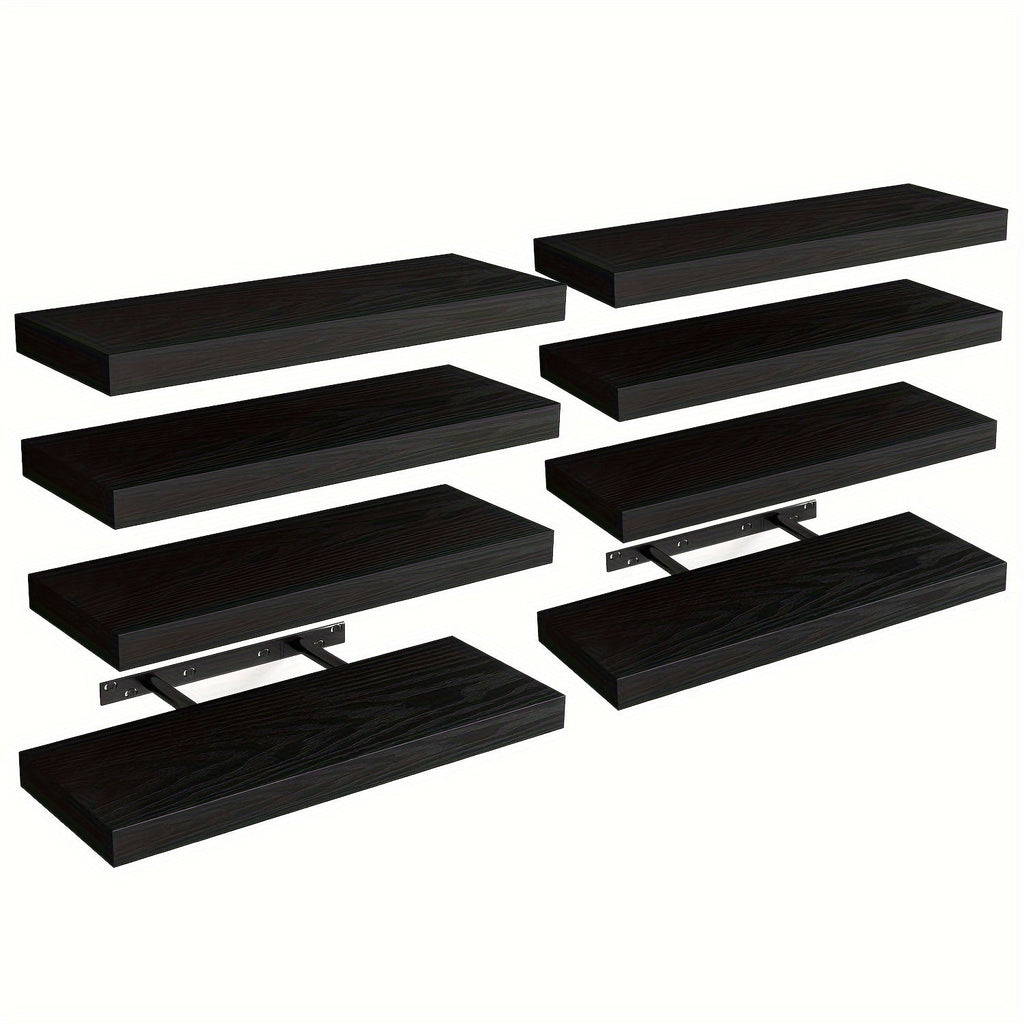 Floating Wall Shelves 15.8 Inch Rustic Finish with Invisible Brackets for Wall Decor Home Storage – 4 or 8 Pack in Rustic Brown Black Walnut