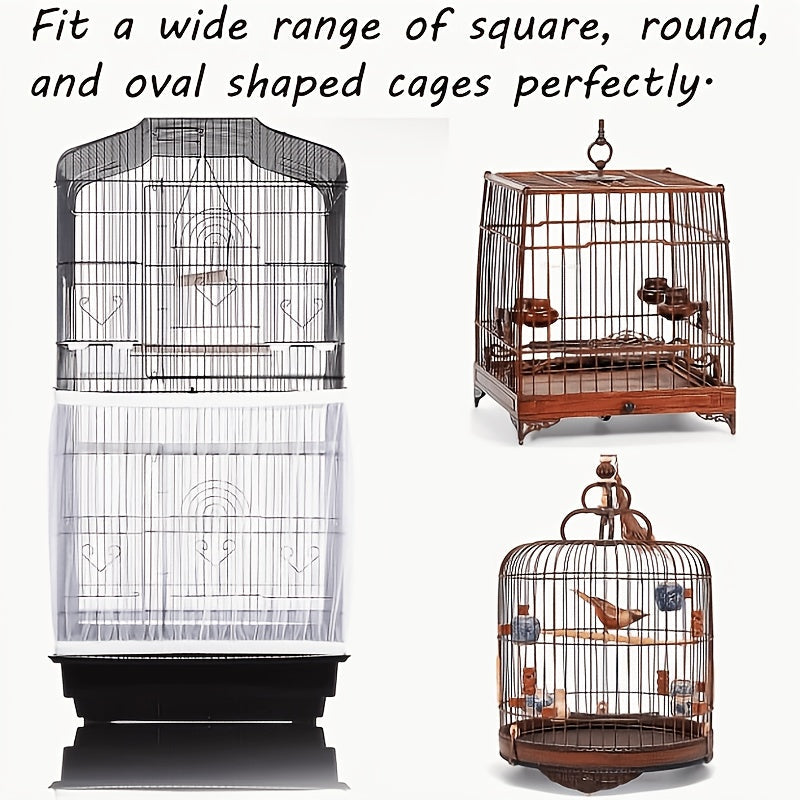 Bird Cage Cover Mesh Net Splash Guard Mosquito Insect Proof Gauze Cover for Square Round Parrot Cages Feather Catcher Skirt Guard M L XL XXL