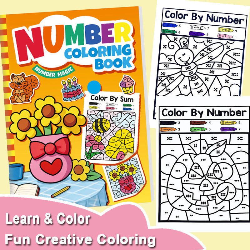 Color by Number Activity Book for Kids - Number Coloring Book with Addition & Subtraction Math Practice, Early Learning How to Draw Craft Kit, Fun Educational Workbook for Boys & Girls Ages 3-8