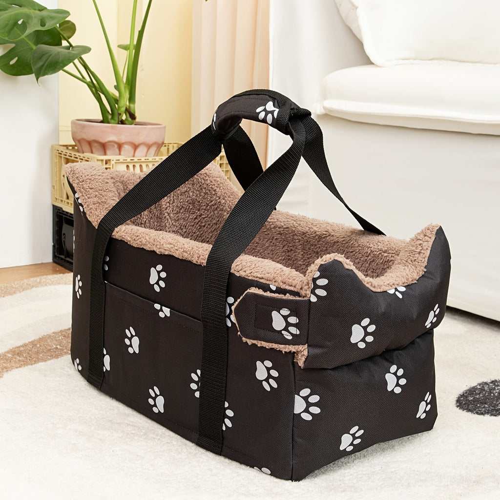 Puppy Portable Pet Booster Car Seat & Center Console Seat - Elevated Dog Car Seat for Small Dogs & Cats, Secure Buckle Pet Booster with Safety Leash, Black & Brown, Perfect for Small Pets