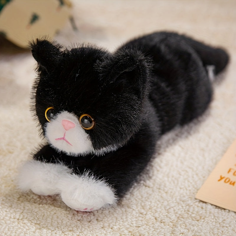 Realistic Cat Plush Toy Stuffed Animal - Cute Kitten Plushies for Kids, Soft Lifelike Cat Plush Doll in 6 Colors (Brown, Grey, Orange, Black, Black & White, White), Gift for Boys and Girls All Ages