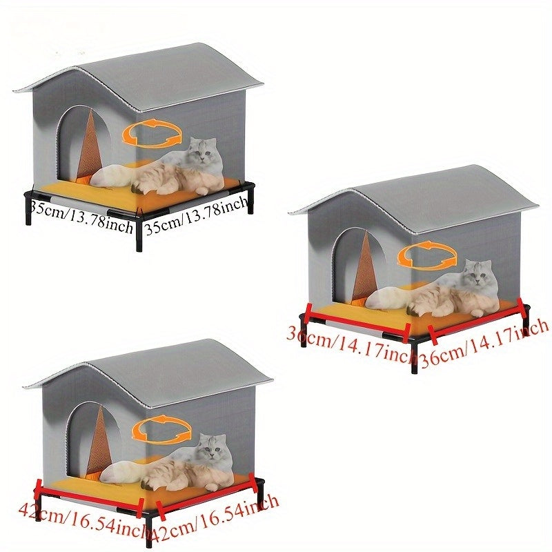 Outdoor Cat House All-Season Insulated Shelter with Stand - Oxford Cloth Cat House with Aluminum Foil Lining, Fluffy Blanket Included, Rain Snow & Wind Protection, 3 Sizes for Cats Up to 22lbs