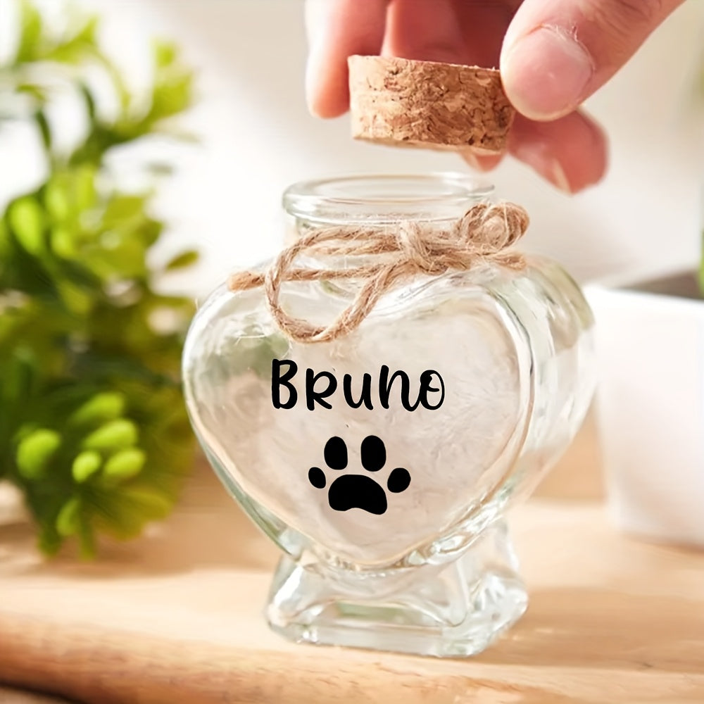 Custom Pet Memorial Keepsake Jar – Personalized Heart Bottle Urn for Pet Fur & Hair – Dog Cat Loss Gift, Sympathy Keepsake Urn for Beloved Pets
