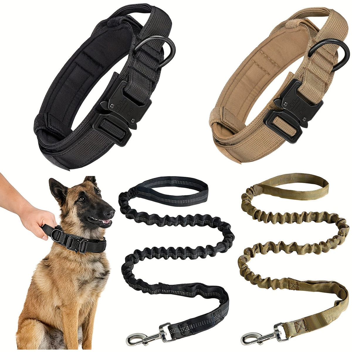 Heavy-Duty Tactical Dog Collar & Leash Set – Adjustable Military-Grade Nylon, Strong Durable Dog Collar with Handle for Training Walking Outdoor Adventures – Fits Small Medium Large Dogs