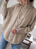Women's Oversized Cable Knit Turtleneck Sweater Chunky Pullover Loose Fit Flared Hem Cozy Winter Knit Jumper 5 Colors S-XXL