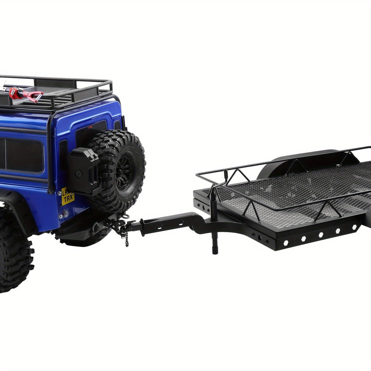 1/10 Scale RC Trailer Kit with Metal Flatbed, Adjustable Hitch & Kinetic Winch Strap – Dual Axle Flatbed Trailer Compatible with TRX4, TRX6, SCX10, Gen7, Gen8 RC Crawlers & Trucks
