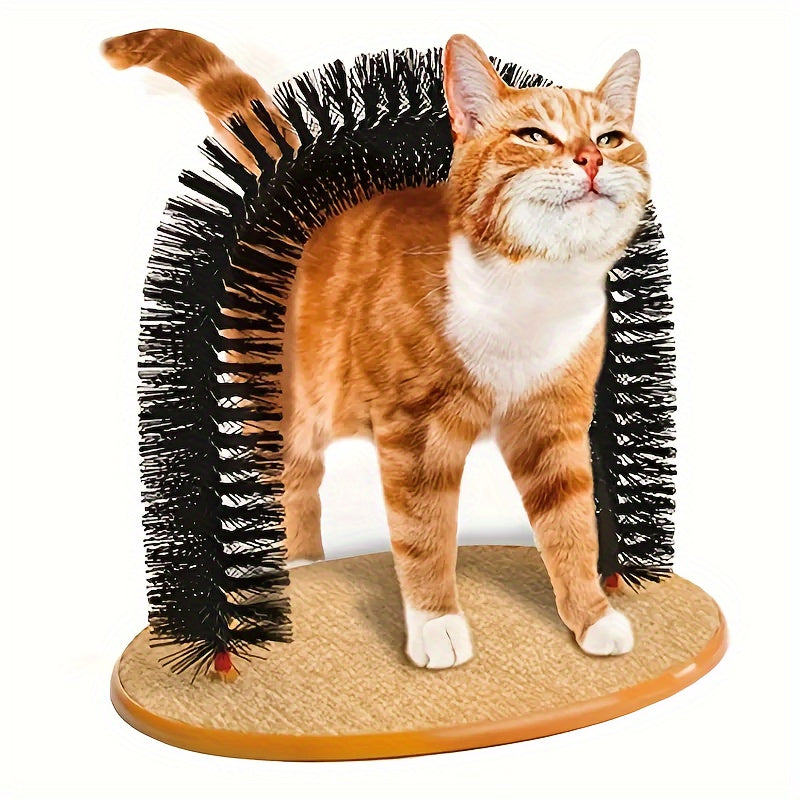 Cat Arch Self Groomer - Interactive Cat Scratching Massage Brush, Self-Grooming Corner Toy for Cats, Removes Loose Hair & Satisfies Rubbing Instinct, No Batteries Required