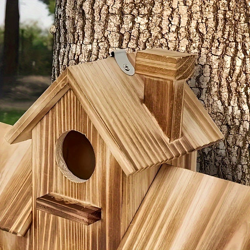 Rustic Wooden Birdhouse for Outside Outdoor Wild Bird Nest House Garden Backyard Patio Tree Decor Weatherproof Natural Wood Bird Habitat Nesting Box