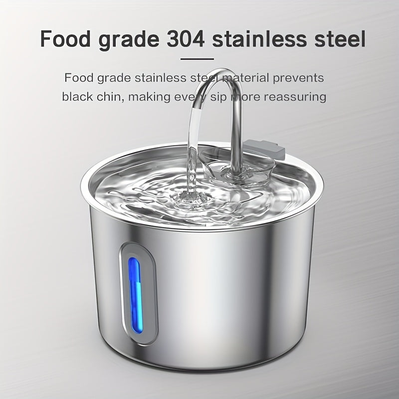 Automatic Pet Water Fountain Stainless Steel - 74oz/2.2L USB-Powered Cat & Dog Water Dispenser with Water Level Window, Ultra-Quiet Pump, Easy-Clean Design, Encourages Healthy Hydration for Cats & Puppies
