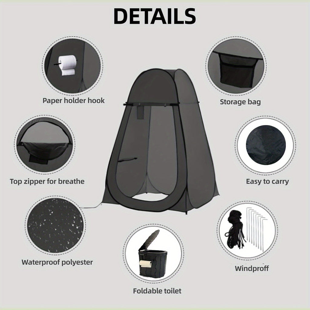 Portable Camping Toilet & Privacy Tent – Pop Up Potty Tent for Adults with 12 Toilet Bags, Ground Stakes, Windproof Ropes & Moisture Mat, Foldable Outdoor Toilet for Camping Travel Hiking