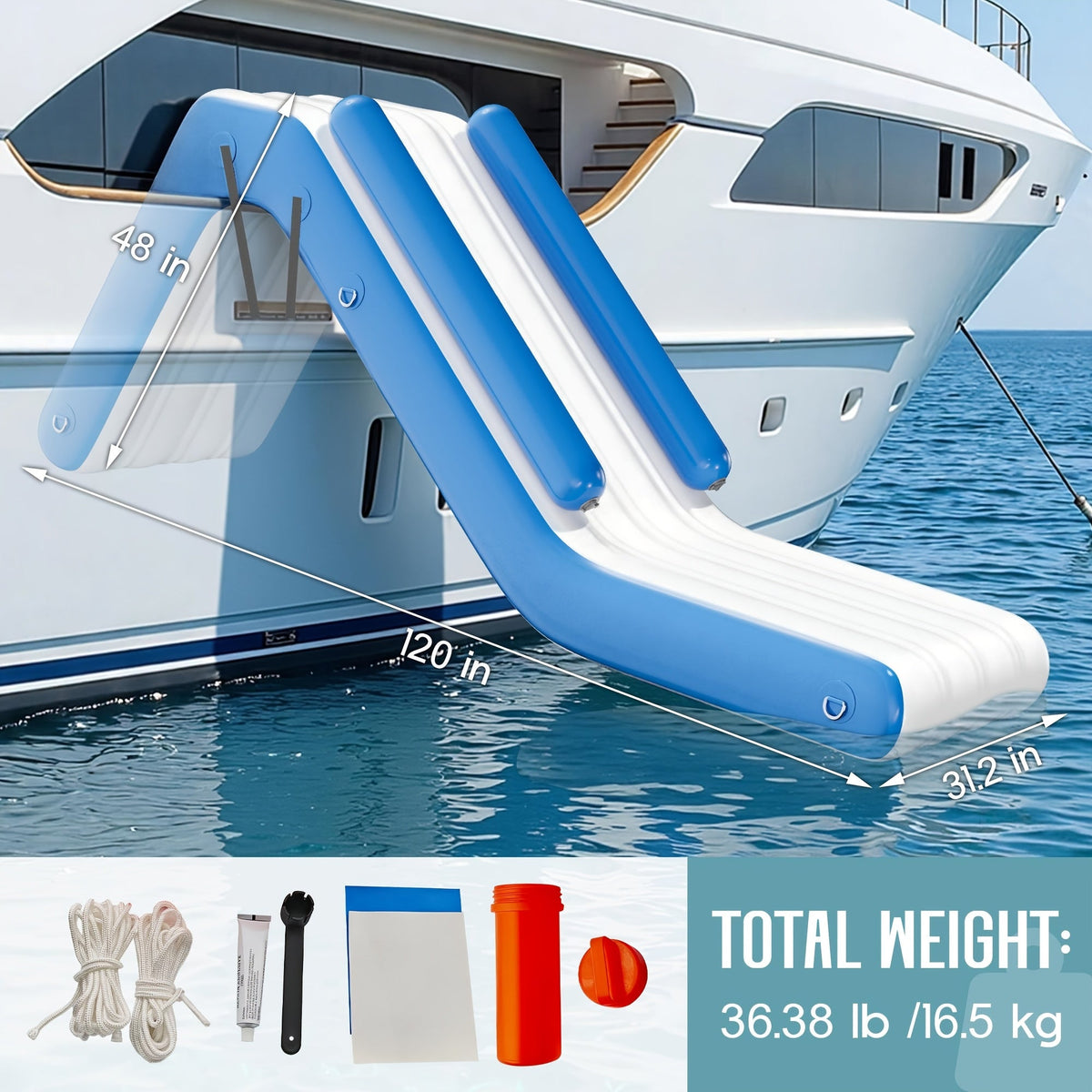 PAPAJET Inflatable Slide Outdoor Play Set, 10/15/16 FT Thickened PVC Water Slide for Pool, Lake, Yacht & Party, Raised Side Rails, Quick Setup with Straps - Available in Blue & Gray