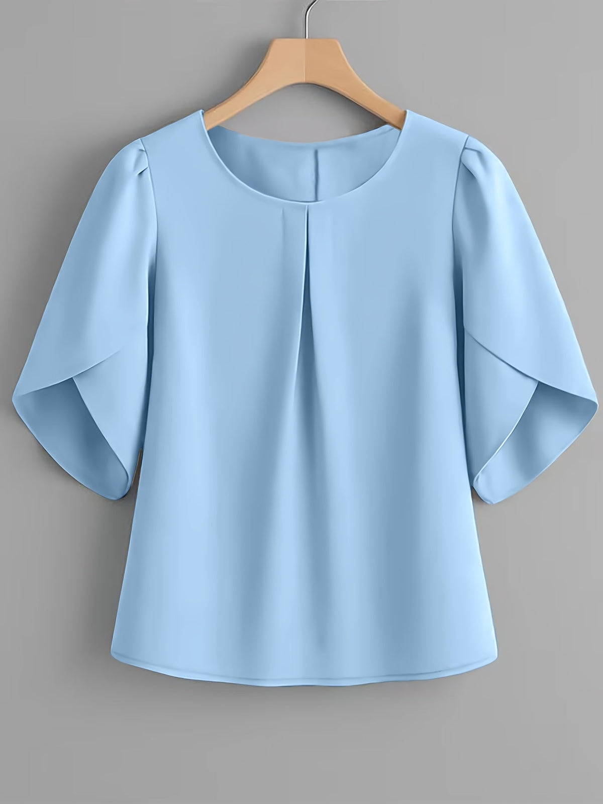 Women's Chest Pleated Ruffle Cuff Short Sleeve Blouse – Elegant Semi-Sheer 100% Polyester Woven Crew Neck Split Sleeve Fashion Shirt