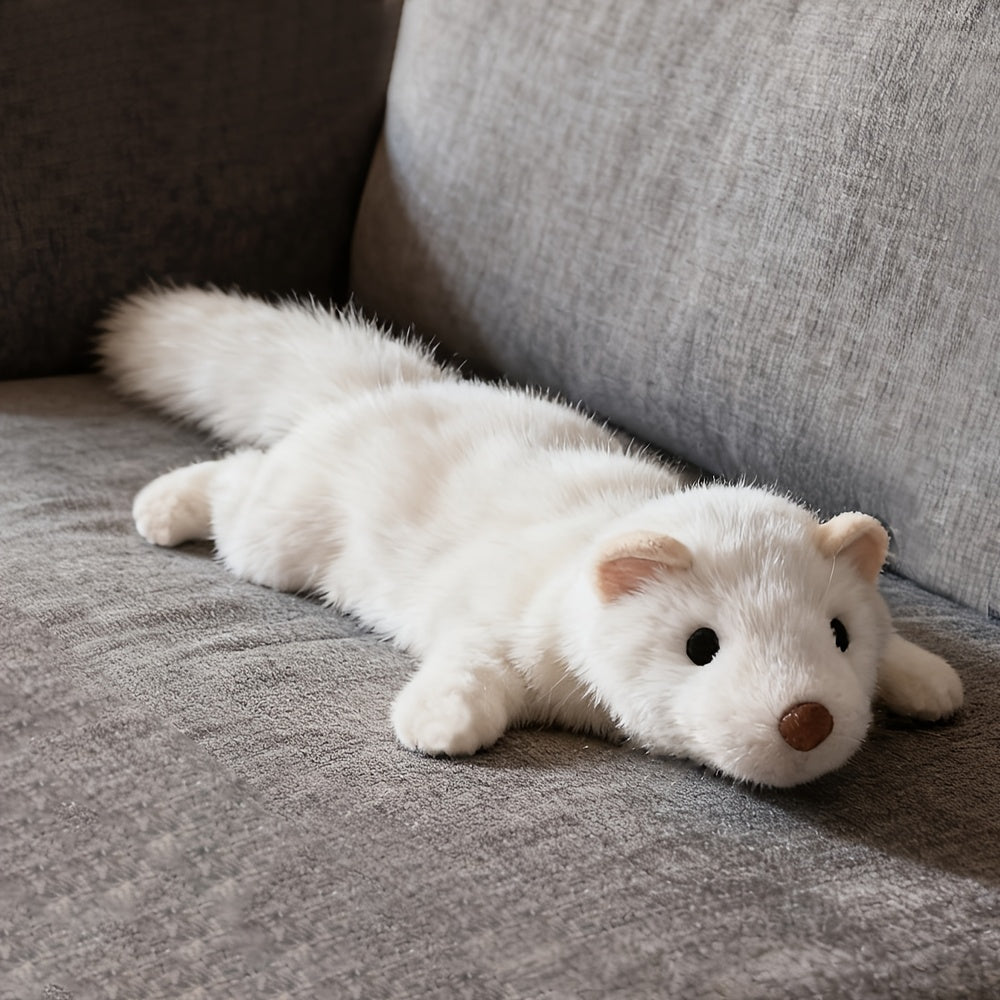 Squeaky Dog Chew Toy with Real Goose Feathers - Durable Non-Toxic Bite-Resistant Plush Squeaker Toy for Teething Puppies & Interactive Play, Fun Funny Ermine Design Dog Toy for Small & Medium Dogs