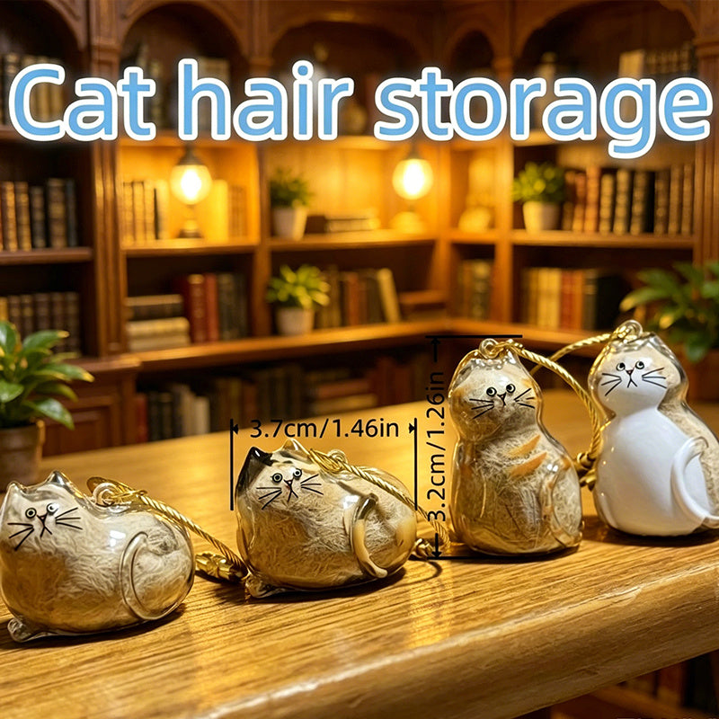 Cat Hair Keepsake Box Set - 6 Cute Cat-Shaped Sealed Storage Jars with 6 Hooks, Hanging Rotating Capsules for Pet Hair Memorial, Cat Lover Gift, Pet Loss Remembrance Containers, Random Color